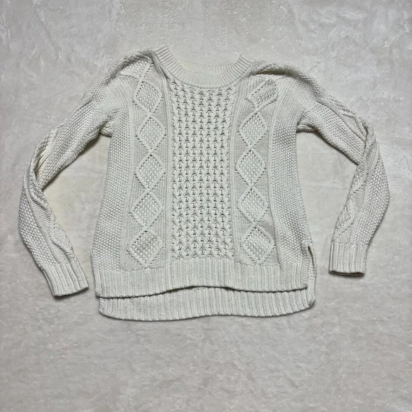 Madewell Classic Cable Open Knit Off White Crew‎ Neck Sweater Small - Picture 1 of 11